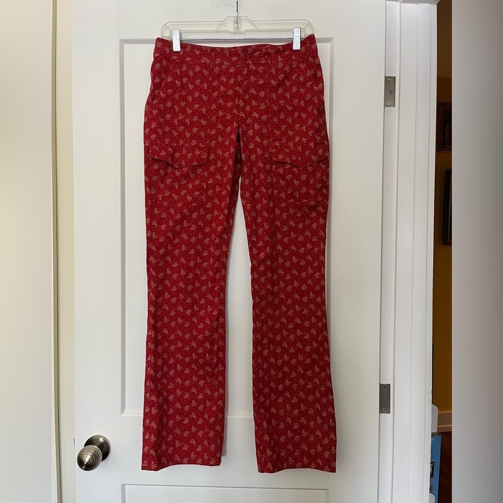 Vintage 90s Y2K Red Paisley Print Low Rise Stovepipe Kick Flare Cotton Pants 6